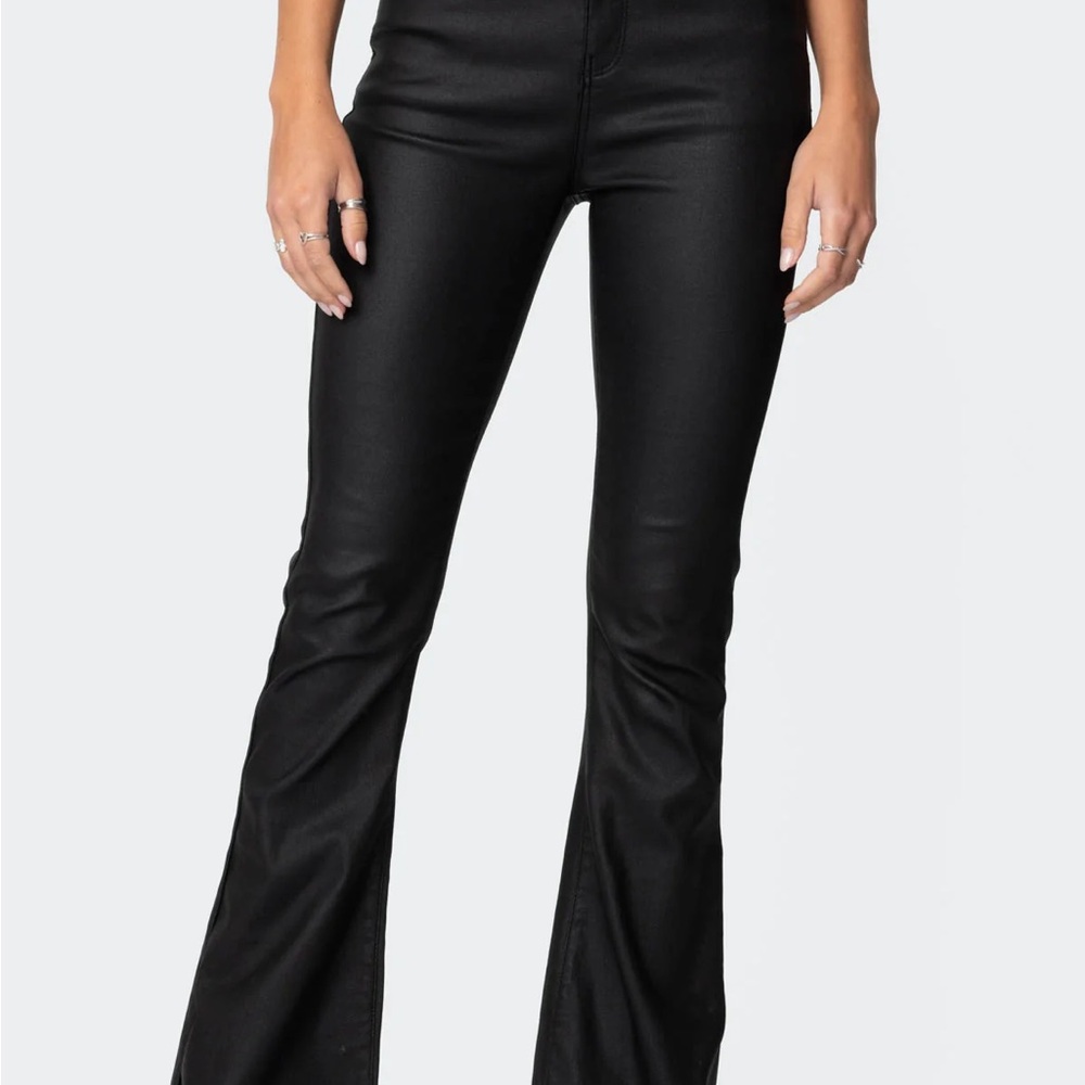 edikted Black Flared Leather Pants